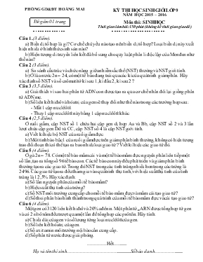 Kỳ thi học sinh giỏi lớp 9 năm học 2015  2016 môn thi sinh học